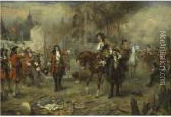Meeting Of The Duke Of Marlborough And Prince Eugene After Blenheim Oil Painting - Robert Alexander Hillingford