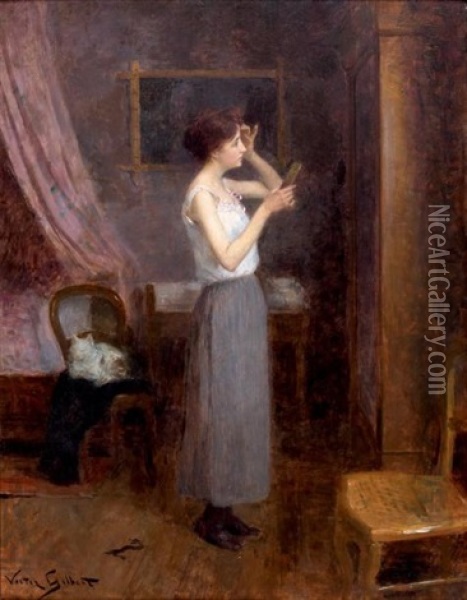 Jeune Femme Se Coiffant Oil Painting - Victor Gabriel Gilbert