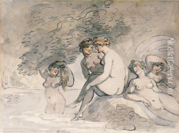 Bathing Nymphs Oil Painting - Thomas Rowlandson