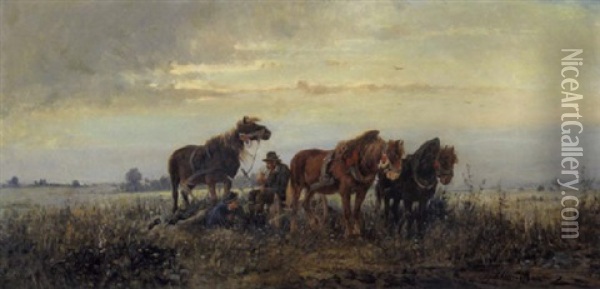 Rastende Bauern Oil Painting - Ignaz Ellminger