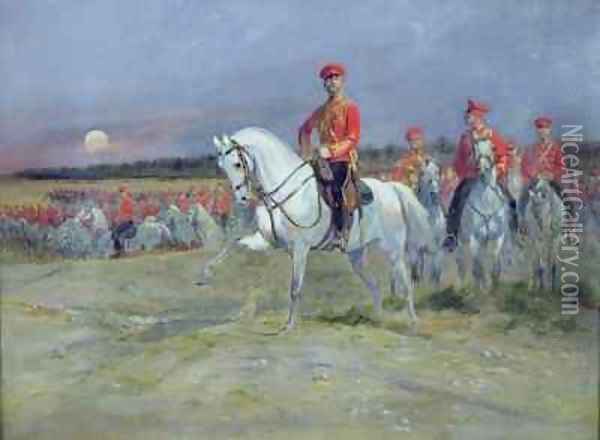 Tsarevich Nicolas 1894-1917 Reviewing the Troops Oil Painting - Jean Baptiste Edouard Detaille