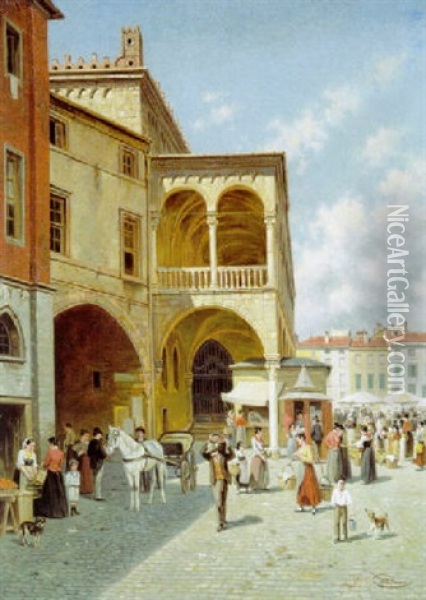 Une Vue Du Marche A Padova, Italie Oil Painting - Jacques Francois Carabain