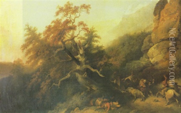 Travellers Attacked By Banditti Oil Painting - Philip James de Loutherbourg