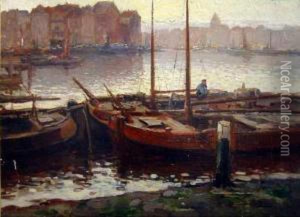 Bateaux Sur Le Canal, Amstel Oil Painting - Kees Terlouw