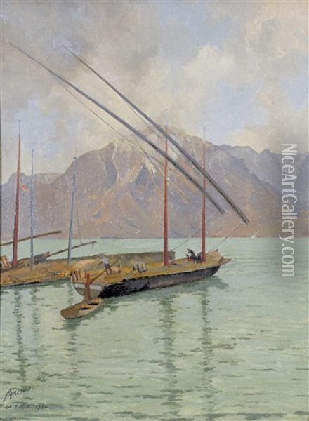 Lac Leman Avec Le Grammont Oil Painting - Charles Parisod