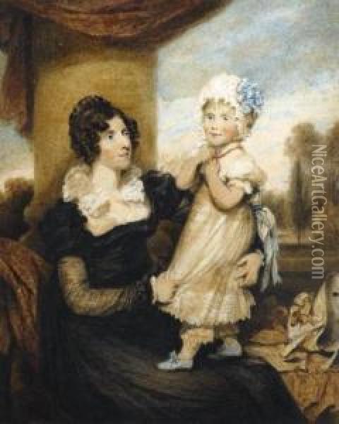 A Young Lady And Her Child On Aterrace Oil Painting - Henry Edridge