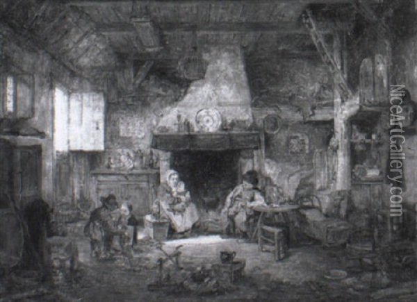 Famille A L'interieur D'une Ferme Oil Painting - Adriaen Jansz van Ostade