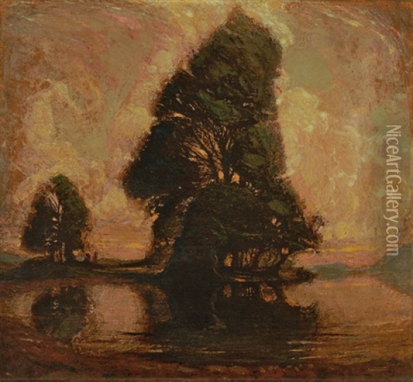Uferlandschaft Mit Grossem Baum Oil Painting - Jean Philippe Edouard Robert