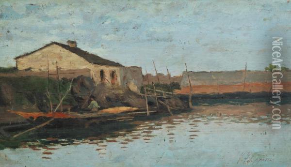 Casolare E Barche Sulla Laguna Oil Painting - Francesco Filippini