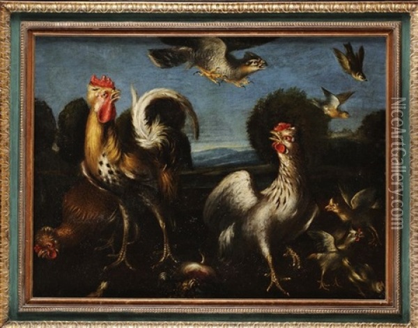 L'attaque De La Basse-cour Oil Painting - Melchior de Hondecoeter