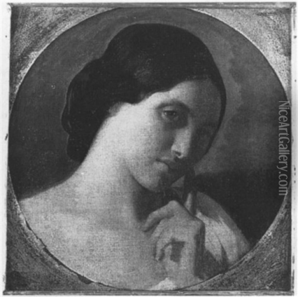 Portrait D'une Jeune Fille, Inscrit Dans Un Rond Oil Painting - Hippolyte Jean Flandrin