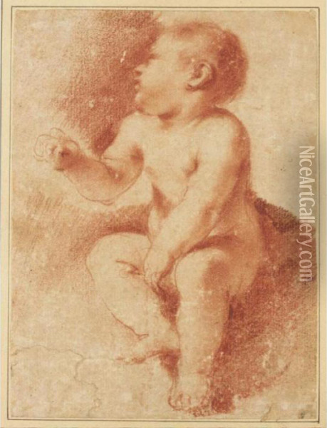 Study For The Christ Child, Seated And Looking To The Left Oil Painting - Guercino