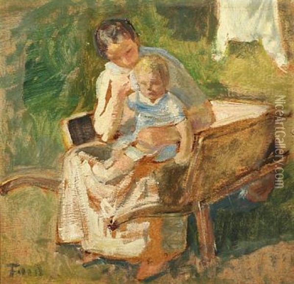 Mother And Child Oil Painting - Ludvig Find