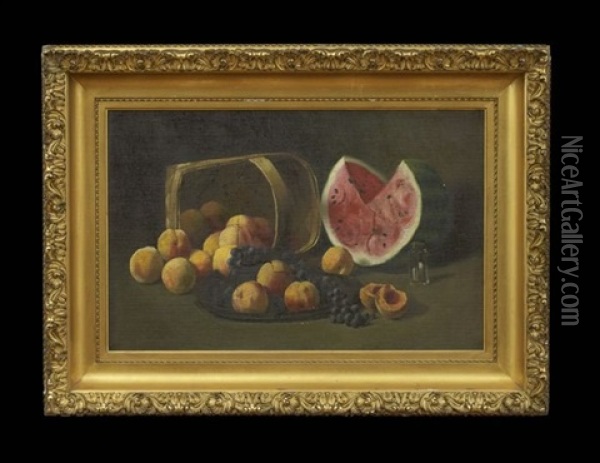 Still Life With Peaches, Grapes And Watermelon Oil Painting - Paul Cornoyer