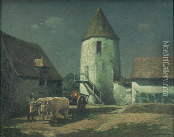 Retour Nocturne - Nachtlandschaft Mit Bauer Und Ochsengespann Oil Painting - Maurice Grun