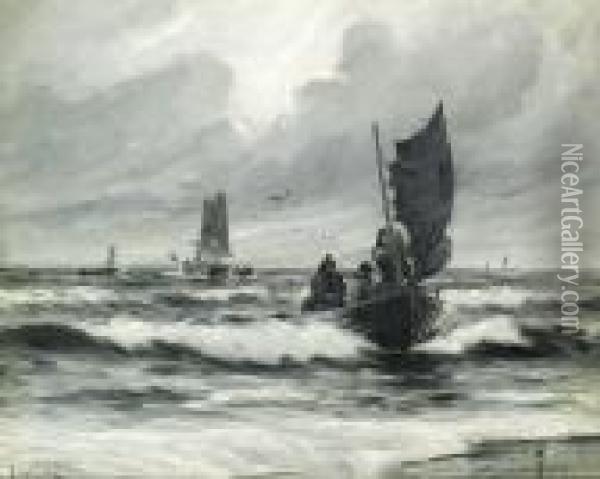 Fishing Boats Homeward Bound Oil Painting - Carl Locher