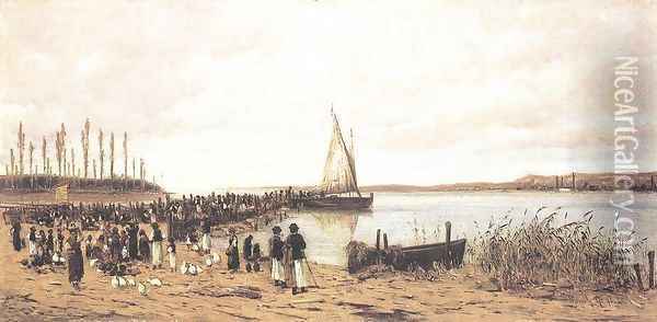 Crossing at Szantod 1876 Oil Painting - Geza Meszoly