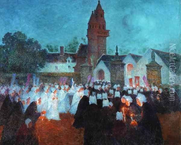 Procession at Nenvic Oil Painting - Ferdinand Loyen Du Puigaudeau