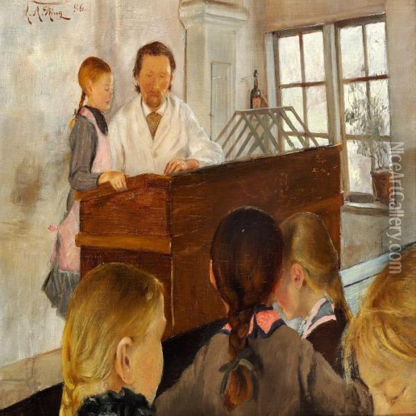 En Time I En Landsbyskole Oil Painting - Laurits Andersen Ring
