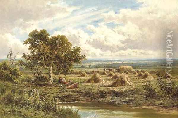 A Surrey Cornfield 2 Oil Painting - Henry Hillier Parker