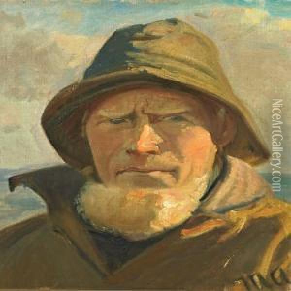 Portrait Of A Fisherman, Presumably Lars Andres Oil Painting - Michael Ancher