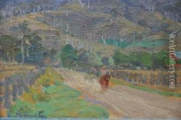 Horseman On A Country Road Oil Painting - Emanuel Phillips Fox