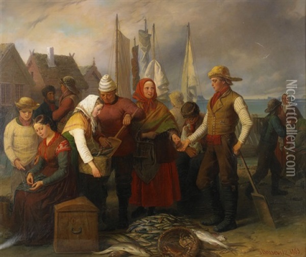Fiskhandel Oil Painting - Gustaf Henrik Brusewitz