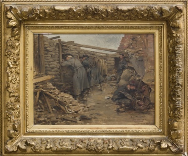 Soldats Dans Une Tranchee Oil Painting - Ernest Jean Delahaye