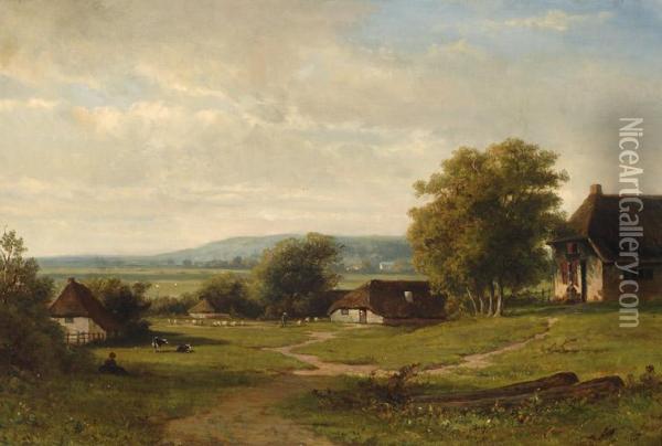 Landscape With Farm Oil Painting - Johannes Warnardus Bilders