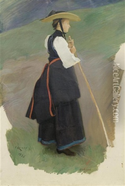 Bernerin In Tracht Bei Hohfluh Oil Painting - Charles Giron