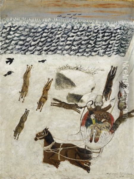 Der Uberfall Der Wolfe Oil Painting - Adalbert Trillhaase