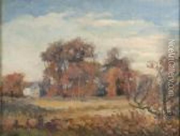Farm Scene In Early Autumn Oil Painting - George Gardner Symons
