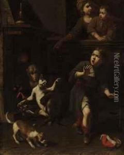 The Monkey And The Cat (aesop's Fable) Oil Painting - Tommaso Salini (Mao)