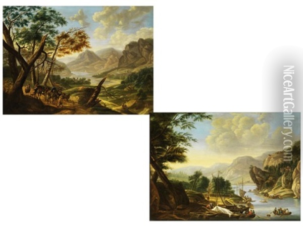 Ideallandschaft (+ Ideallandschaft; Pair) Oil Painting - Cornelis Saftleven