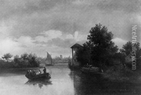 Romantische Fluslandschaft Mit Booten Und Figurenstaffage Oil Painting - Johann Jungblut