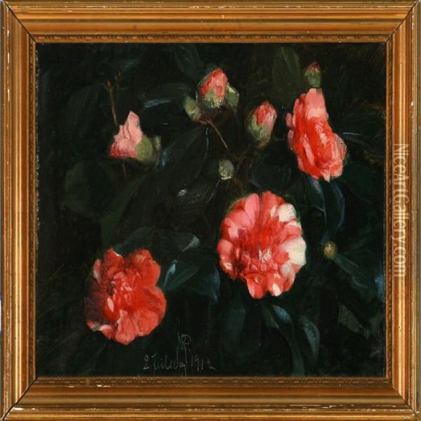 Red Camellia Oil Painting - Niels Peter Rasmussen