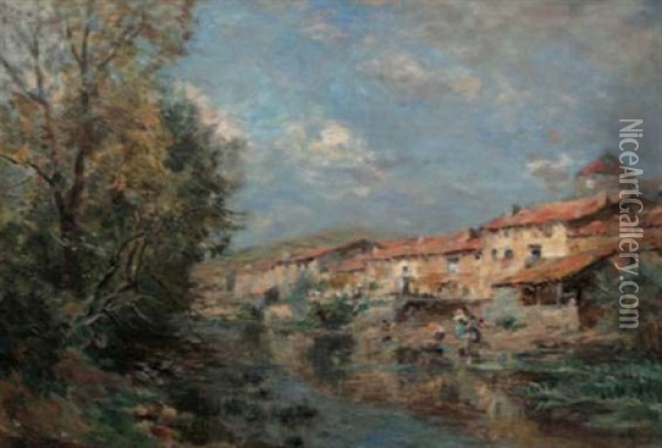 La Meuse A Vaucouleur Oil Painting - Edmond Marie Petitjean