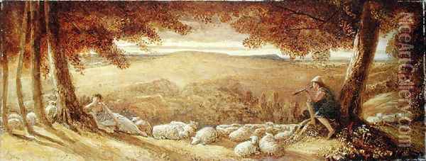 Evening Pasture, c.1860-70 Oil Painting - James Smetham