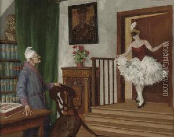 An Unexpected Guest Oil Painting - Josef Wischniowsky