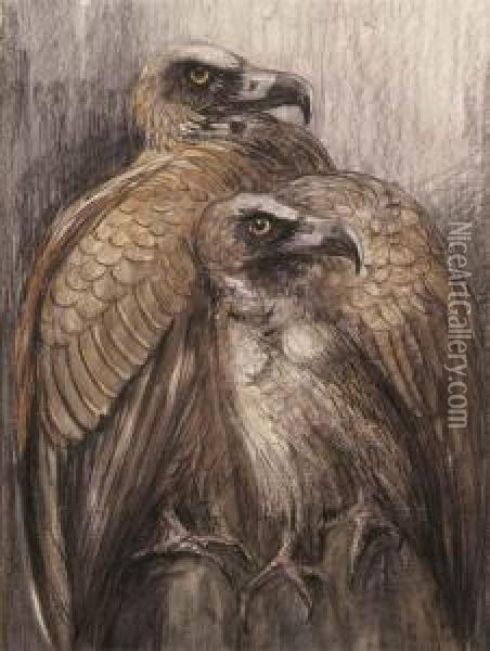 Two Bearded Vultures Oil Painting - Theodorus Van Hoytema