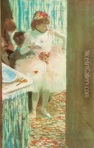 Ballet Dancer in Her Dressing Room Oil Painting - Edgar Degas