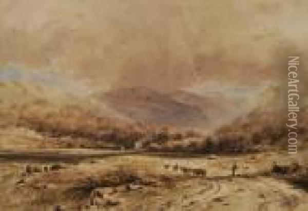 A Mountainous Landscape With A Herd Of Cattle In The
Foreground Oil Painting - David I Cox