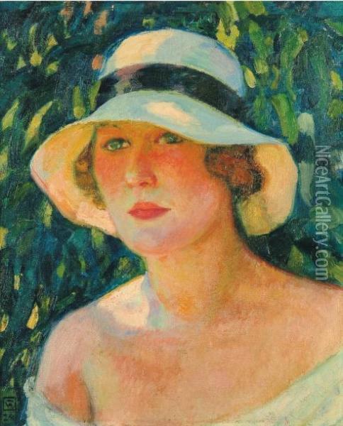 Femme Au Chapeau Oil Painting - Theo van Rysselberghe