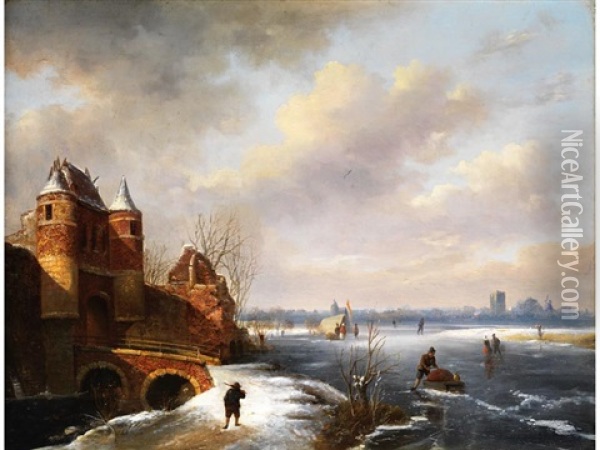 Winterliche Polderlandschaft Oil Painting - Andreas Schelfhout