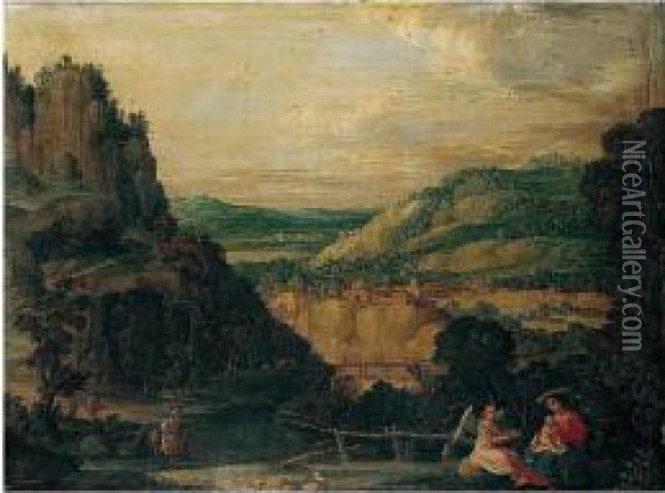 A Landscape With The Rest On The Flight Into Egypt Oil Painting - Johann Konig