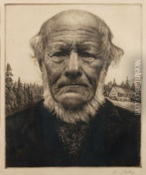 Portrait Eines Gebirgsbauern . Um 1902 Oil Painting - Georg Jahn