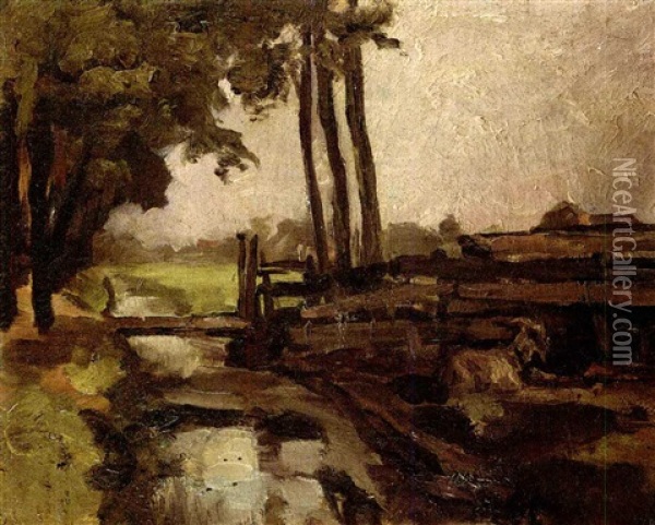 Landscape With A Ditch Oil Painting - Piet Mondrian