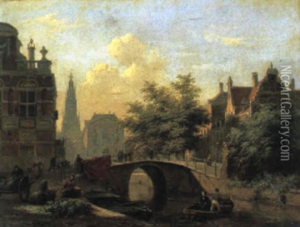 Gracht In Einer Hollandischen Stadt Oil Painting - Bartholomeus Johannes Van Hove
