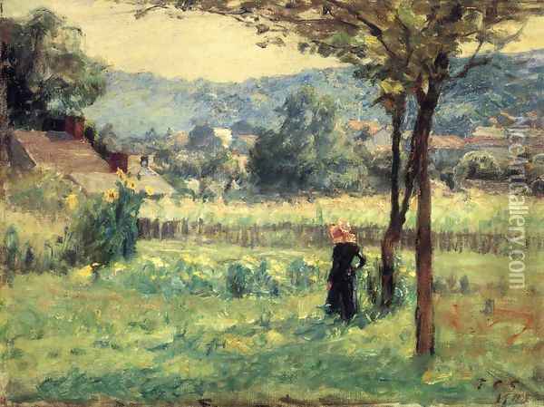 Flower Garden at Brookville Oil Painting - Theodore Clement Steele
