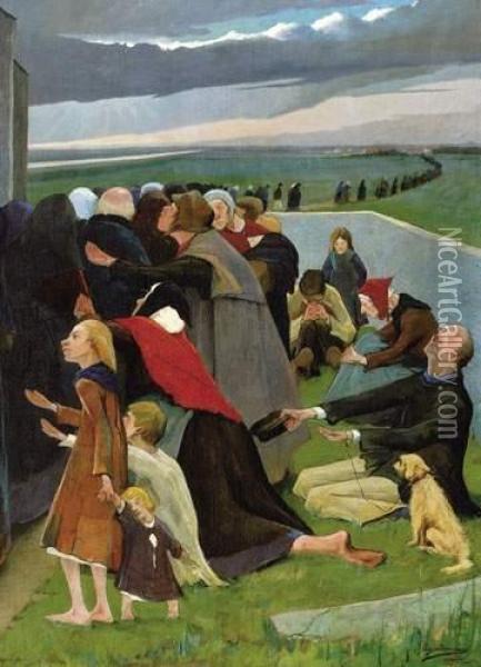 Les Mendiants (1897) Oil Painting - Eugene Laermans